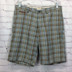 Tommy Bahama Linen Blend Shorts Men's Sz 32 Blue Plaid Casual Beach Travel Sport
